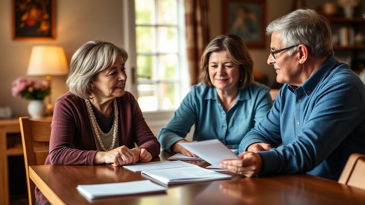 Social worker helping a family with arrangements at a table