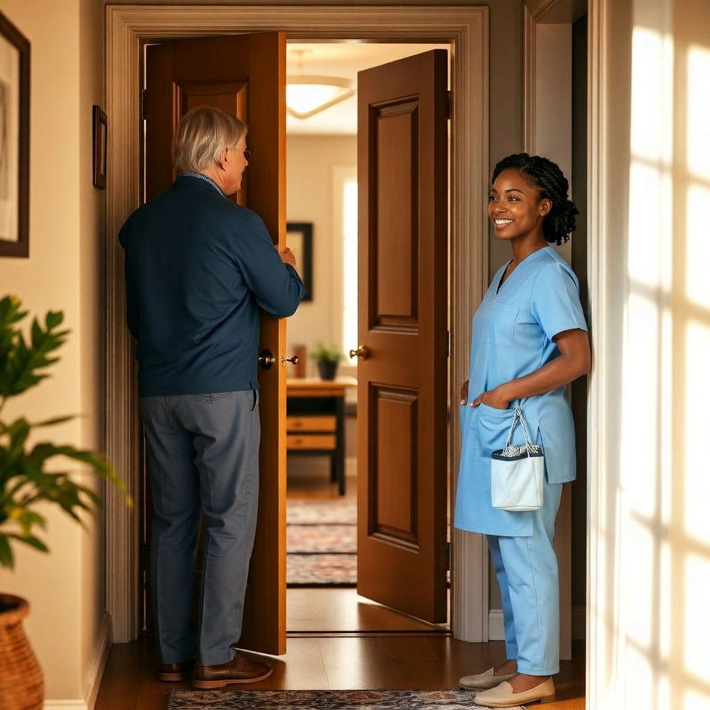 Caregiver arriving at a family home